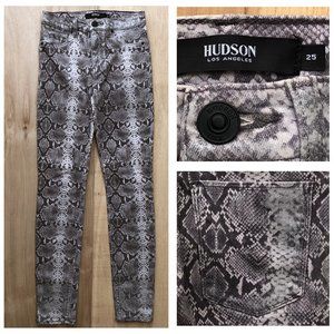 HUDSON BARBARA SUPER SKINNY Women’s Gray Shimmery Snakeskin Jeans sz 25